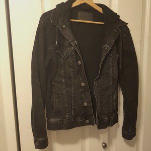 Black jeans trucker jacket.